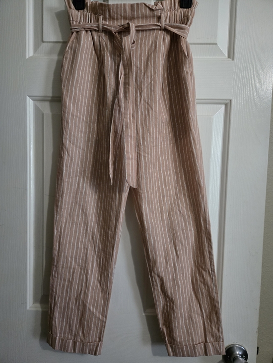 Sienna Sky Pants - Women's High-Waist Paperbag Pants - Blush Stripe